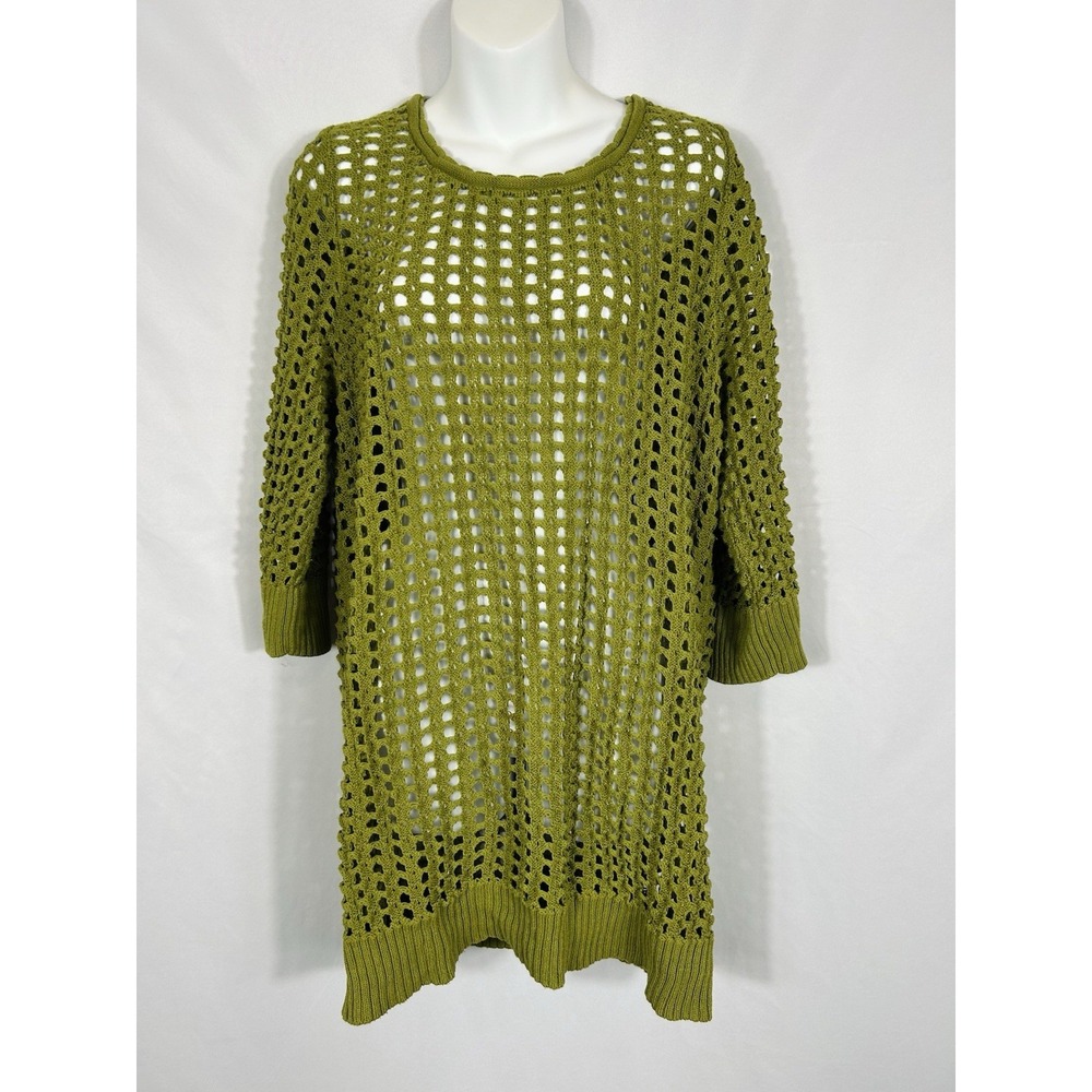 Womens Oversized Crochet Open Knit‎ Top Cotton 1X Green Boho Forest Fairy Grunge